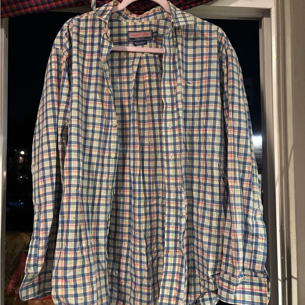 Vineyard Vines Blue Cream and Pink Multi-Check Button-Down Shirt